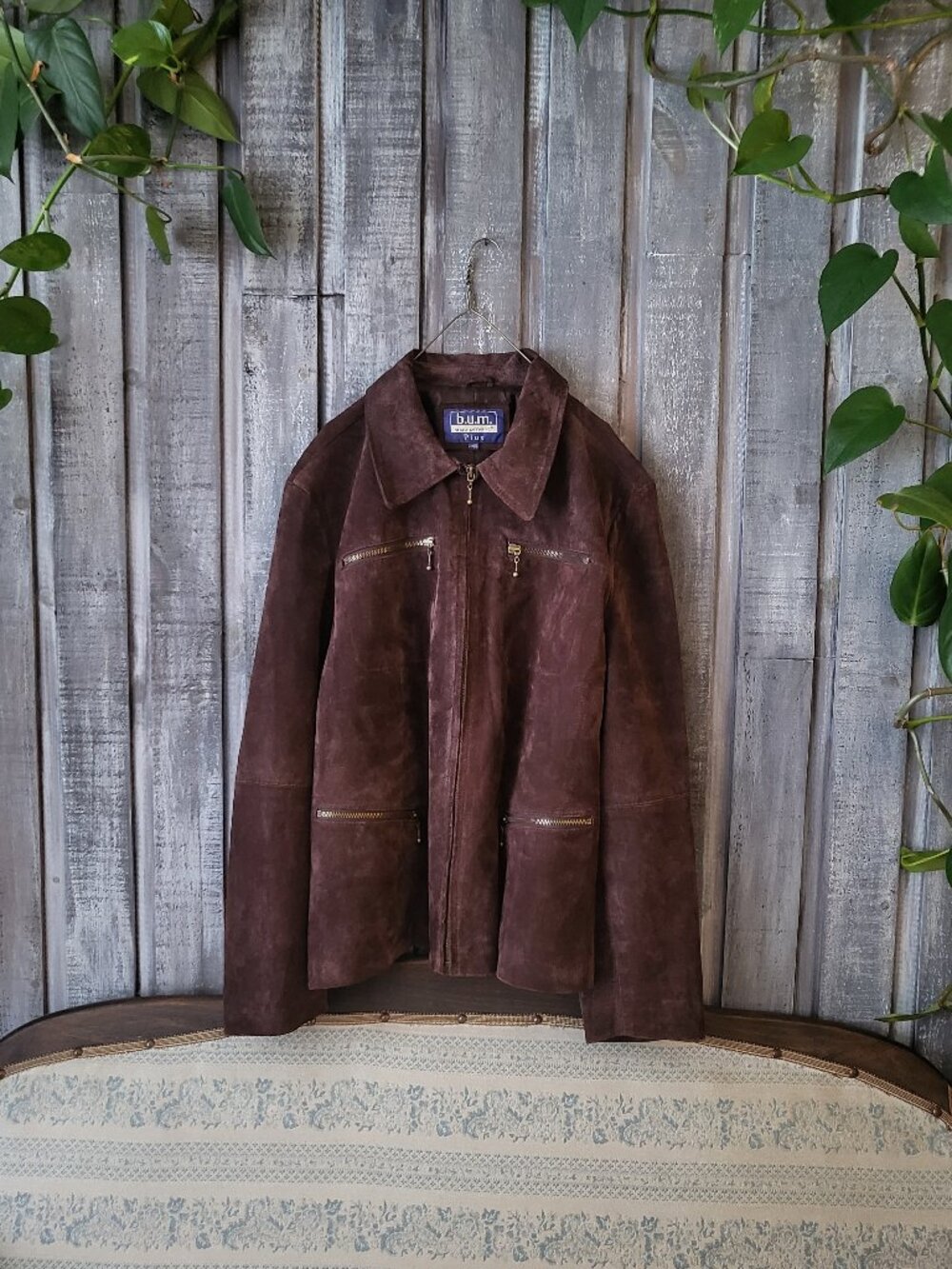 VINTAGE 90s B.U.M. EQUIPMENT Brown Genuine Suede Leather Jacket 2X NEVER WORN